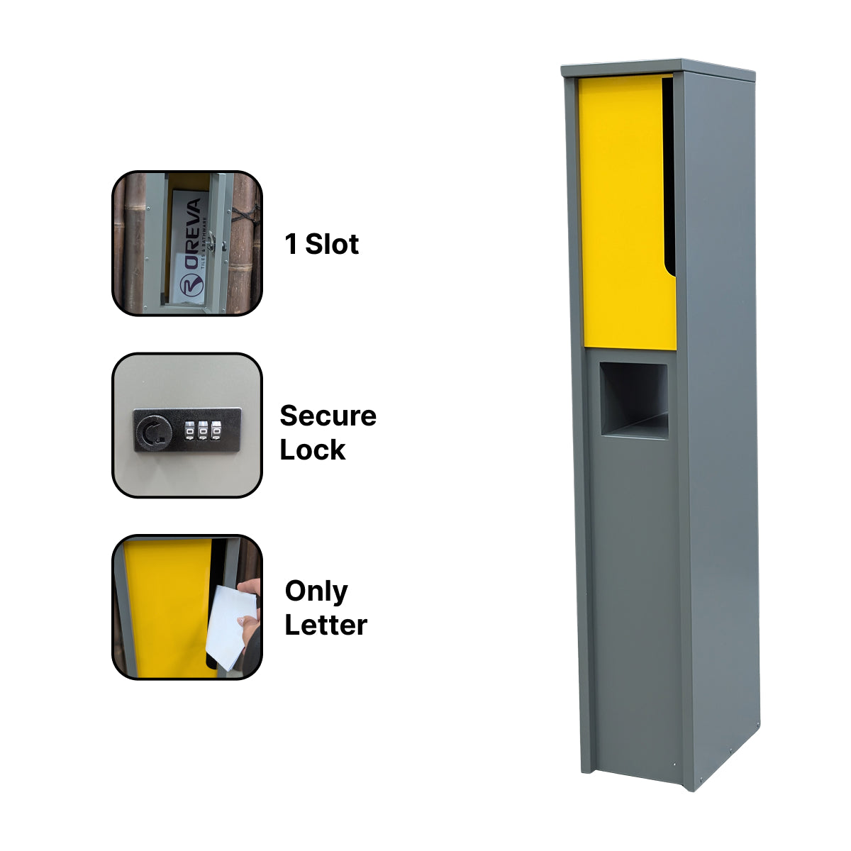 Freestanding Grey Yellow Letterbox